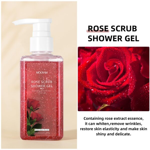 2-in-1 Body Wash & Body Scrub Rose (11.3fl.oz), Gentle Exfoliating Scrub for Deep Cleansing, Effective on Acne & Dead Skin, Brighten & Moisturize Skin Polishes - Image 3