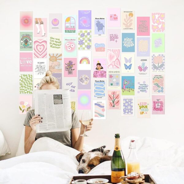 50pcs Danish Pastel Room Decor Aesthetic, Cute Pictures Wall Decor Aesthetic, Danish Pastel Wall Collage Kit, Cute Posters for Teen Girls Bedroom Wall Decor, Pastel Room Decor Trendy - Image 5