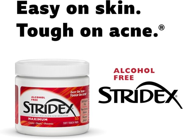 Stridex Medicated Acne Pads, Maximum, 55 Count – Facial Cleansing Wipes, Alcohol Free, Acne Treatment for Face, For Moderate Acne, Smooth Application - Image 5