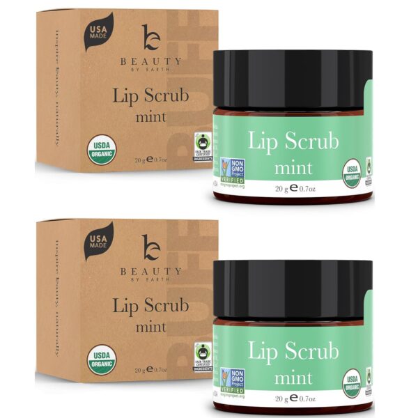 USDA Organic Lip Scrub Mint - USA Made All Natural Lip Exfoliator, Stocking Stuffers for Adults, Sugar Lip Scrubber for Dry Lips, Best Women's Stocking Stuffers, Teenage Stocking Stuffers