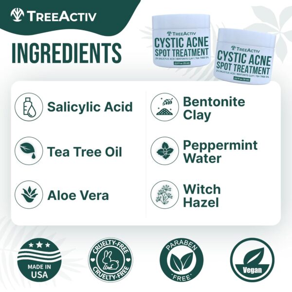 TreeActiv Salicylic Acid Cystic Acne Spot Treatment, 0.5 fl oz, Acne Treatment for Face, Acne Spot Cream, Hormonal Acne Treatment, Acne Spot Treatment for Face and Body, Acne Cream for Teens & Adults - Image 5