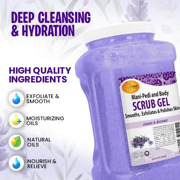 SPA REDI - Exfoliating Scrub Pumice Gel, Lavender and Wildflower, 128 Oz - Manicure, Pedicure and Body Exfoliator Infused with Hyaluronic Acid, Amino Acids, Panthenol and Comfrey Extract - Image 5