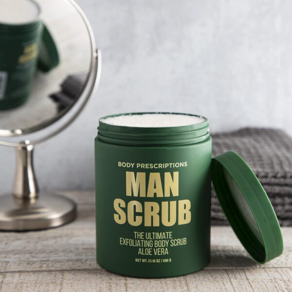 Body Prescriptions Men’s Exfoliating Body Scrub – Ultimate Skin Cleansing Wash in Jar with Twist-Top Lid, For All Skin Types, 21 Ounce (Pack of 1), Aloe Vera - Image 3