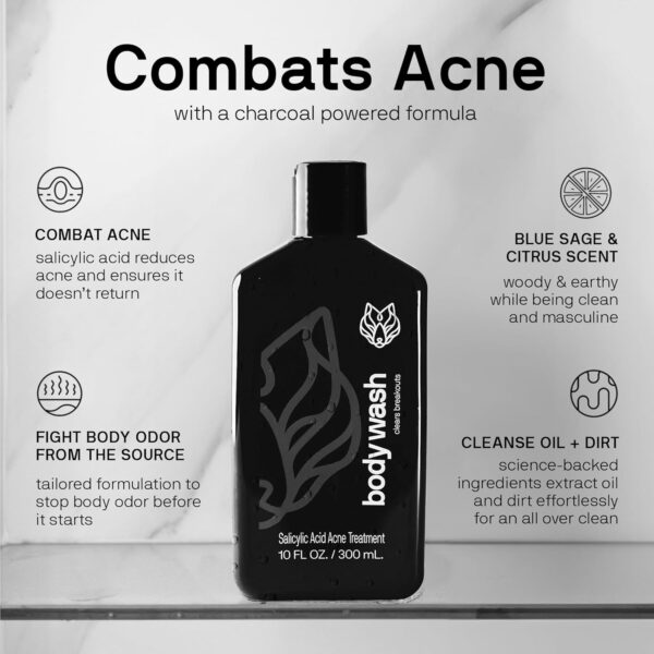 Black Wolf Charcoal Powder Body Wash Men - 10 Fl Oz Paraben-Free Mens Body Wash - Salicylic Acid Reduce Acne Breakouts and Cleanse Your Skin - Full Coverage & Deep Clean Men's Bodywash - Image 3