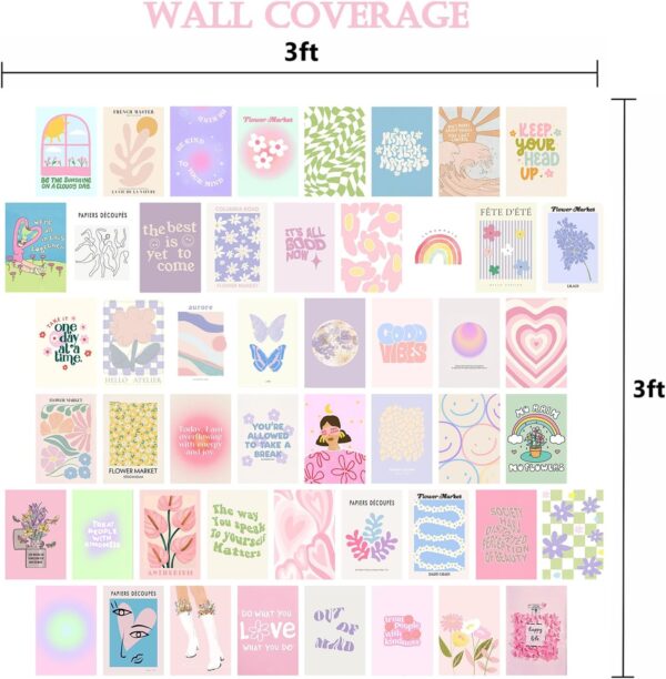 50pcs Danish Pastel Room Decor Aesthetic, Cute Pictures Wall Decor Aesthetic, Danish Pastel Wall Collage Kit, Cute Posters for Teen Girls Bedroom Wall Decor, Pastel Room Decor Trendy - Image 6