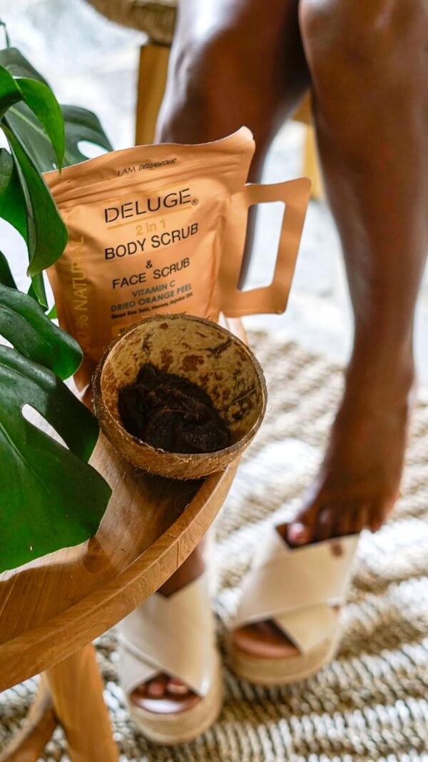 Deluge Coffee Scrub for Cellulite and Stretch Marks, Body Exfoliant and Hydrating Cellulite Treatment with Shea Butter, Coconut Oil and Dead Sea Salt Firms, Tones and Moisturizes Skin (10 oz) - Image 4