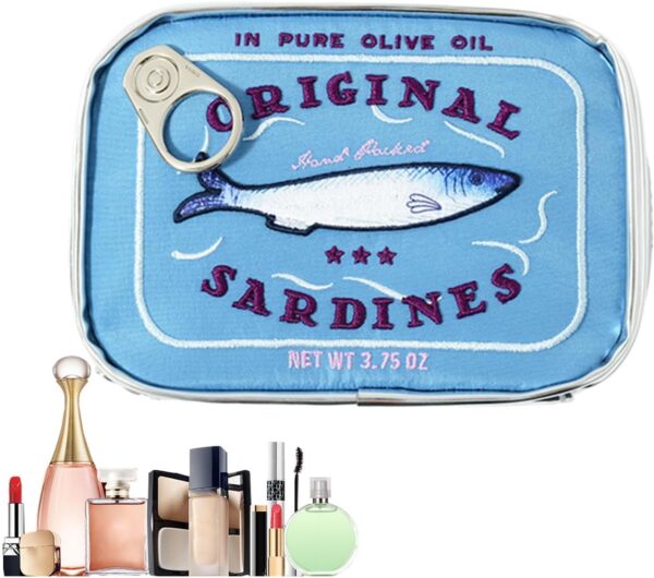 Cosmetics Bag - Make up Bag, Canned Sardine Makeup Organizer Cosmetic Toiletry Pouch, Creative Cute Canned Fish Design Aesthetic Toiletry Storage Bag for Eye Shadow, Skincare Product - Image 7