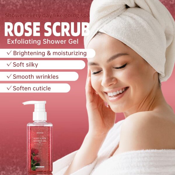 2-in-1 Body Wash & Body Scrub Rose (11.3fl.oz), Gentle Exfoliating Scrub for Deep Cleansing, Effective on Acne & Dead Skin, Brighten & Moisturize Skin Polishes - Image 5