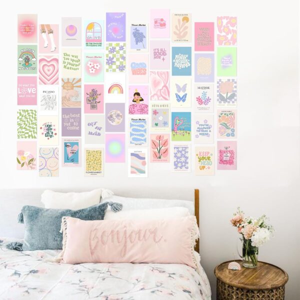 50pcs Danish Pastel Room Decor Aesthetic, Cute Pictures Wall Decor Aesthetic, Danish Pastel Wall Collage Kit, Cute Posters for Teen Girls Bedroom Wall Decor, Pastel Room Decor Trendy - Image 3