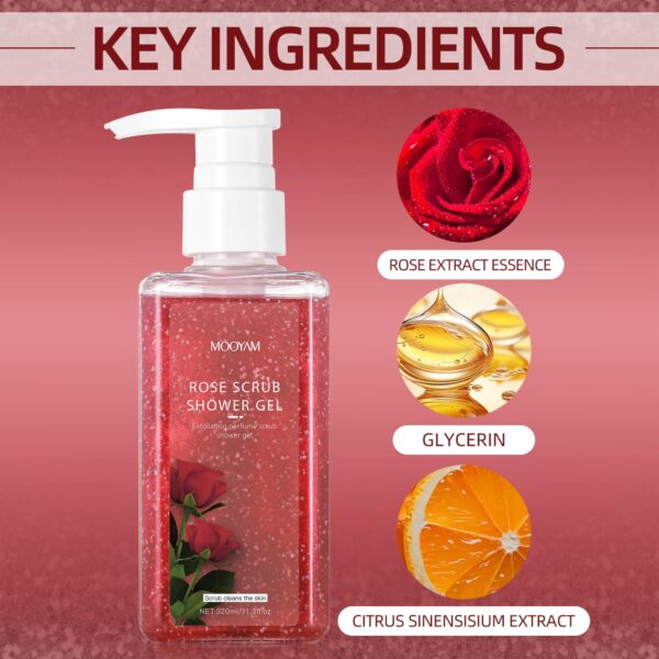 2-in-1 Body Wash & Body Scrub Rose (11.3fl.oz), Gentle Exfoliating Scrub for Deep Cleansing, Effective on Acne & Dead Skin, Brighten & Moisturize Skin Polishes - Image 2