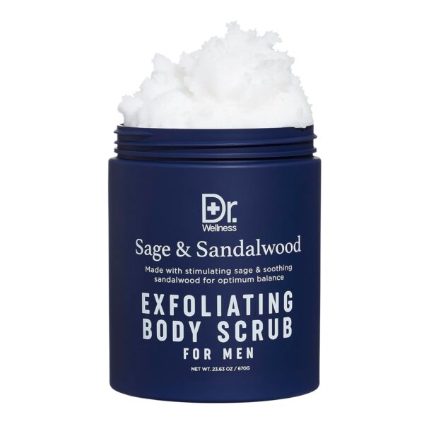 Dr. Wellness Body Scrub for Men- Ultimate Exfoliating Scrub Infused with Sage & Sandalwood, Men’s Body Wash in Jar with Twist Top, 23 oz, For All Skin Types