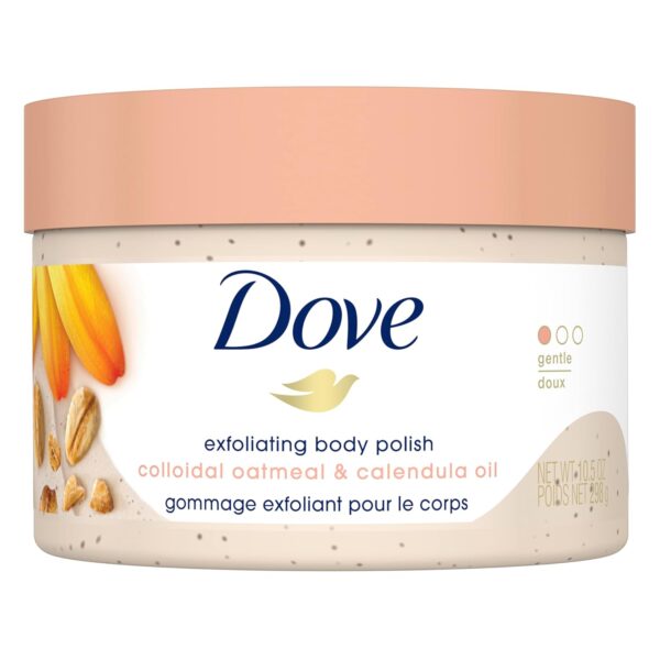 Dove Exfoliating Body Polish Scrub for Silky Skin Oatmeal & Calendula Oil Body Scrub Exfoliates & Gives Lasting Nourishment 10.5 oz