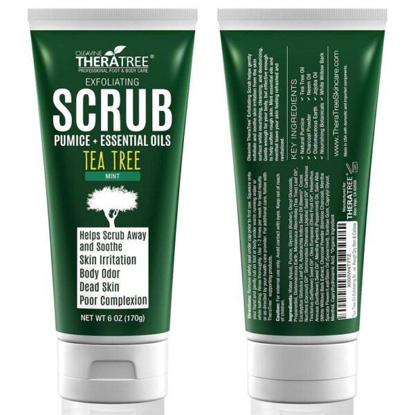 Tea Tree Oil Exfoliating Scrub with Bamboo Charcoal, Neem Oil & Natural Pumice by Oleavine TheraTree - Image 2