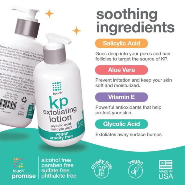 TOUCH Glycolic Acid Lotion for Keratosis Pilaris - KP Lotion Moisturizer - Glycolic Acid Body Lotion for AHA BHA Rough & Bumpy Skin- Keratosis Pilaris Exfoliating Lotion Gets Rid Of Redness - 8 Fl Oz - Image 3