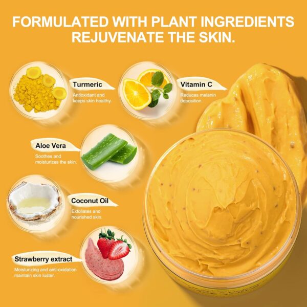 Vitamin C and Turmeric Face Scrub Cream Organics Microdermabrasion Facial Scrub Exfoliating Clears Blackheads Improve Dark Spot Acne with Strawberry Extract Exfoliator - Image 2