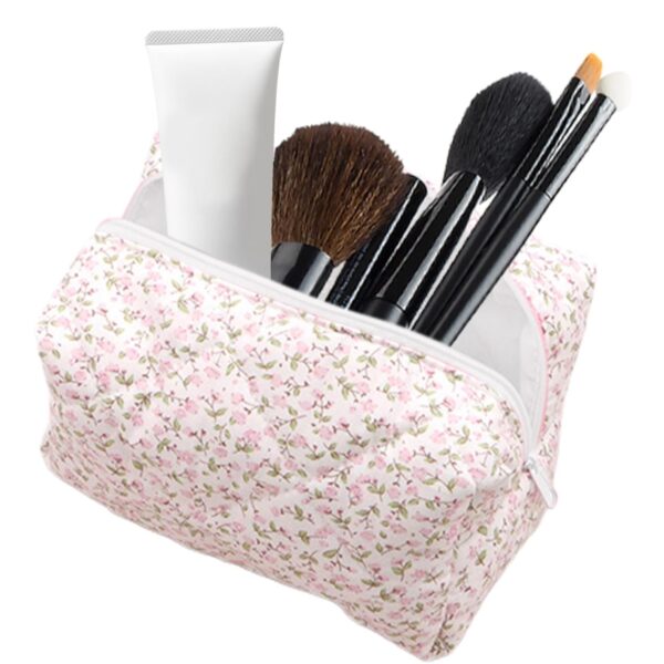 Makeup Bag Floral Print 6.9x3.9x3.9in Cosmetic Bag Portable Zippered Make Up Bag Aesthetic Cute Polyester Cotton Flower Makeup Bag Makeup Bag Floral Print for Women - Image 5