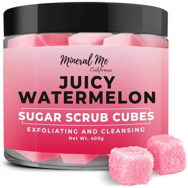 Body Scrub Exfoliator - 12oz WATERMELON Sugar scrub cubes w/Mango Butter & Shea butter- Ultra Hydrating & Moisturizing - All Natural & Organic for all body exfoliation- For hands, arms legs, elbow