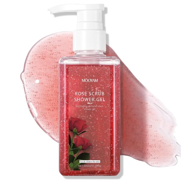 2-in-1 Body Wash & Body Scrub Rose (11.3fl.oz), Gentle Exfoliating Scrub for Deep Cleansing, Effective on Acne & Dead Skin, Brighten & Moisturize Skin Polishes