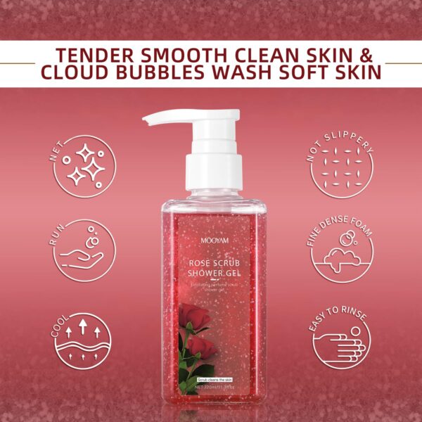 2-in-1 Body Wash & Body Scrub Rose (11.3fl.oz), Gentle Exfoliating Scrub for Deep Cleansing, Effective on Acne & Dead Skin, Brighten & Moisturize Skin Polishes - Image 7