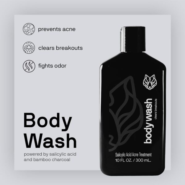 Black Wolf Charcoal Powder Body Wash Men - 10 Fl Oz Paraben-Free Mens Body Wash - Salicylic Acid Reduce Acne Breakouts and Cleanse Your Skin - Full Coverage & Deep Clean Men's Bodywash - Image 2