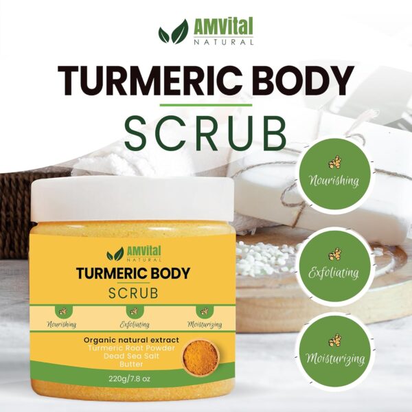 Turmeric Body Scrub - Handmade Natural Scrub For Body, Face, Hand, and Foot - Natural Skincare Body Scrub For Women - Suitable for All Skin Types (7.8oz) - Image 2