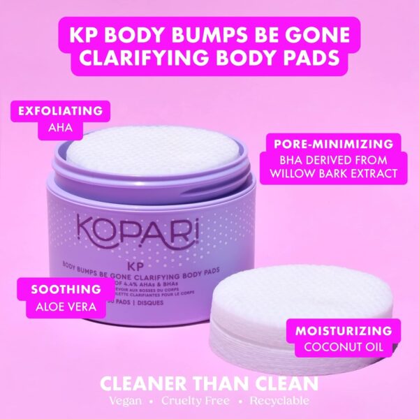 Kopari KP Body Bumps Be Gone Clarifying Body Pads with 4.4% AHAs & BHAs | Reduces the Appearance of Pores and Bumps | Brighten Dark Spots & Smooths Skin Texture | 50 Pads - Image 3