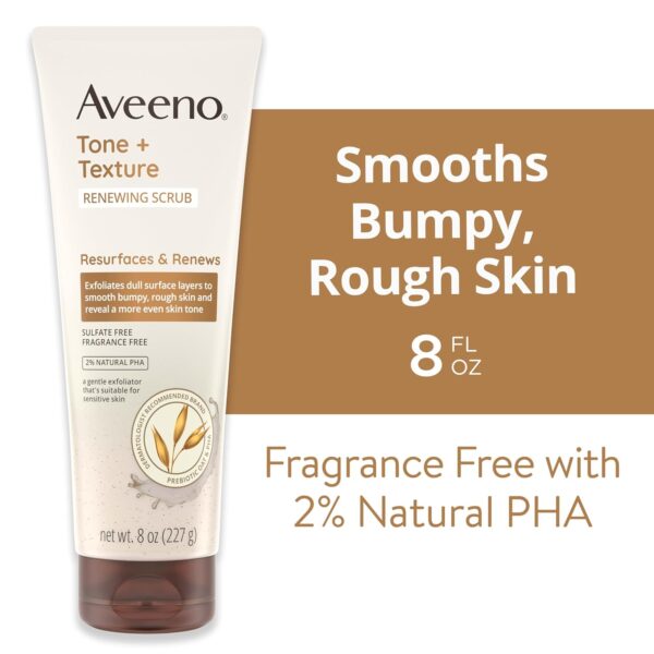 Aveeno Fragrance-Free Body Scrub for Smoother, More Even Skin Tone - Prebiotic Oat Formula for Sensitive Skin, Exfoliating and Renewing, 8 oz - Image 2