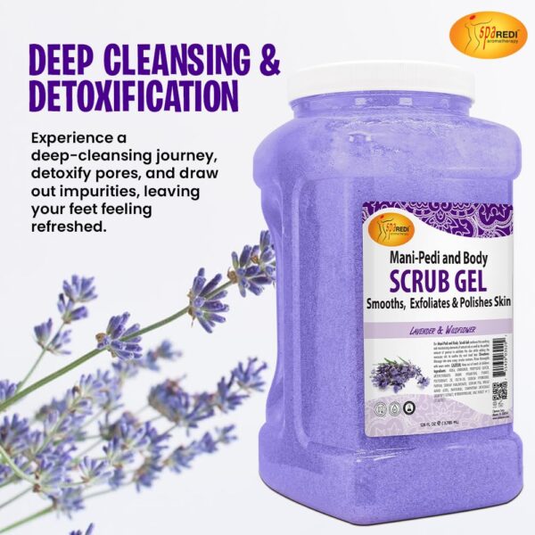 SPA REDI - Exfoliating Scrub Pumice Gel, Lavender and Wildflower, 128 Oz - Manicure, Pedicure and Body Exfoliator Infused with Hyaluronic Acid, Amino Acids, Panthenol and Comfrey Extract - Image 3