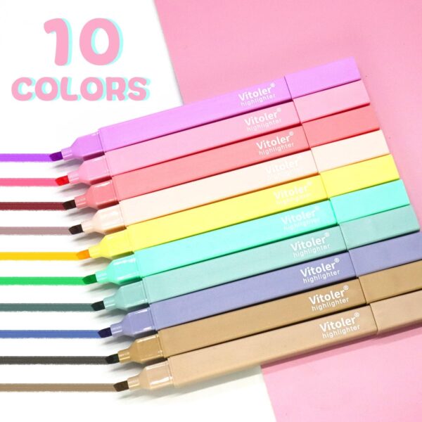 Vitoler 10 Pack Aesthetic Highlighters Soft Chisel Tip Bible Pastel Highlighters Cute Rainbow Color No Bleed Bible Highlighters,Great for Painting,Noting,Marking - Image 2