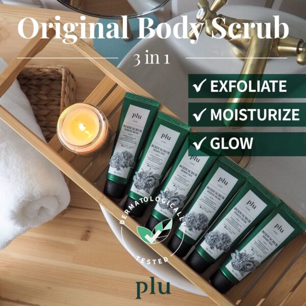 PLU Original Walnut Body Scrub Polish - White Musk - Exfoliating & Moisturizing & Glow - for Acne, Cellulite, Stretch Marks, Spider Veins - Soft Musk Scent, 6.76 oz. - Image 2