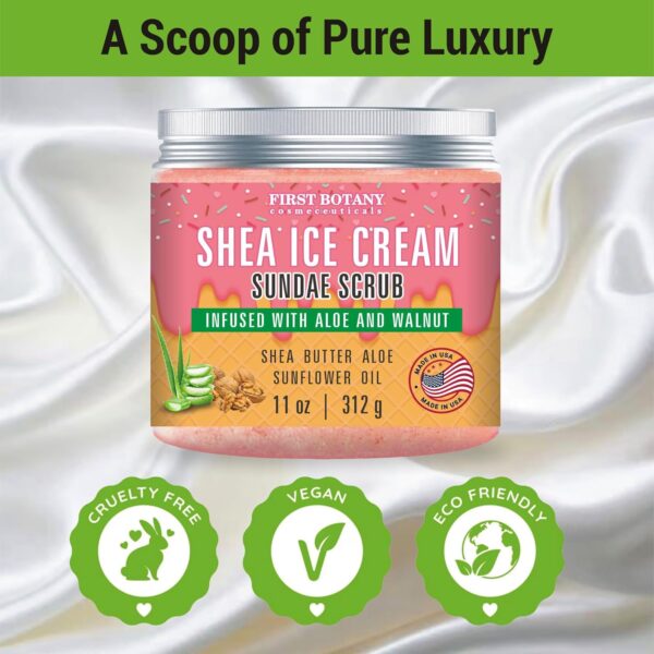 Shea Ice Cream Body Scrub - W/Walnut Shell Powder, Natural Exfoliating Scrub for Body & Face, Moisturizes Skin, Reduces Acne, Cellulite, Wrinkles & Dead Skin, 10 oz - Image 3