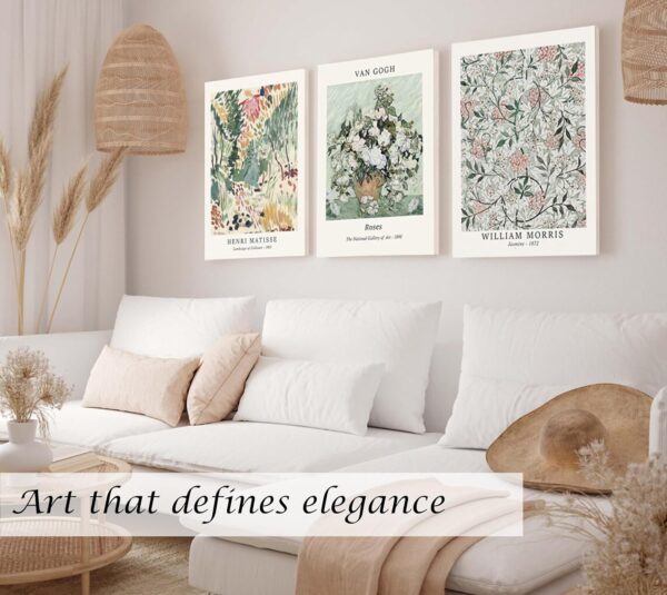 Induslyfe Large Framed Sage Green Vintage Wall Art Canvas Decor Set of 3, Matisse Wall Art Prints Poster Mid Century Modern Art, Aesthetic Floral Botanical wall art, bedroom living room bathroom 18x24 - Image 2