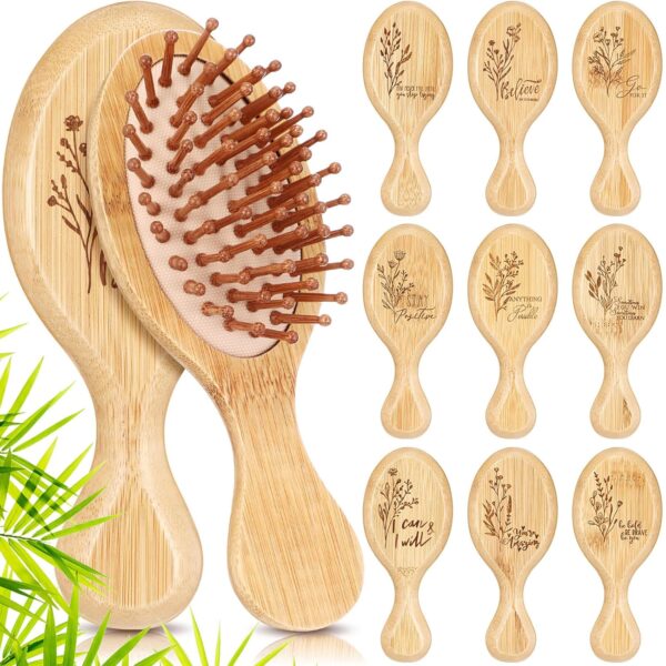 Nuogo 10 Pcs Inspirational Gift Mini Hair Brush for Women Men Aesthetic Gift Wooden Hairbrush Paddle Comb Brush for Curly or Long Hair Thank You Gifts for Team Coworker Teacher Nurse (Classic)