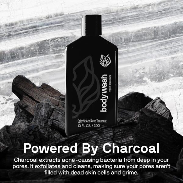 Black Wolf Charcoal Powder Body Wash Men - 10 Fl Oz Paraben-Free Mens Body Wash - Salicylic Acid Reduce Acne Breakouts and Cleanse Your Skin - Full Coverage & Deep Clean Men's Bodywash - Image 5