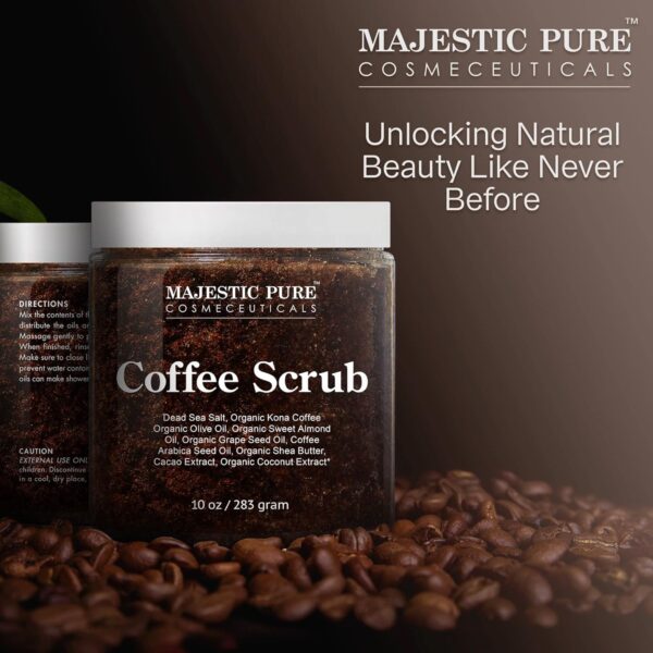 MAJESTIC PURE Arabica Coffee Scrub with Dead Sea Salt | All Natural Exfoliating Body Scrub for Skin Care, Stretch Marks, Acne, Cellulite | Body Scrub Exfoliator Reduce the Spider Veins, Eczema | 10 Oz - Image 7