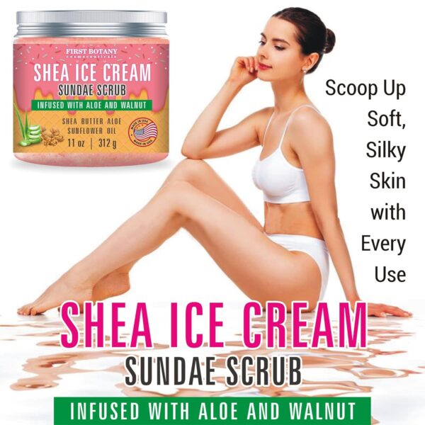 Shea Ice Cream Body Scrub - W/Walnut Shell Powder, Natural Exfoliating Scrub for Body & Face, Moisturizes Skin, Reduces Acne, Cellulite, Wrinkles & Dead Skin, 10 oz - Image 2