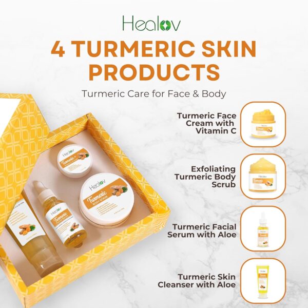 Turmeric Skincare Set - Turmeric Skin Care Products Brightening & Acne - Turmeric Skin Care Kit, Turmeric Skin Care Set - Turmeric Cleanser, Body Scrub, Face Cream & Facial Serum - Image 3