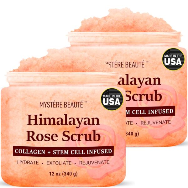 Himalayan Salt Body Scrub 12 oz each Twin Pack - with Collagen and Stem Cells - Exfoliating Salt Scrub for Cellulite - Deep Cleansing for Acne, Scars, Wrinkles - Moisturizes Skin