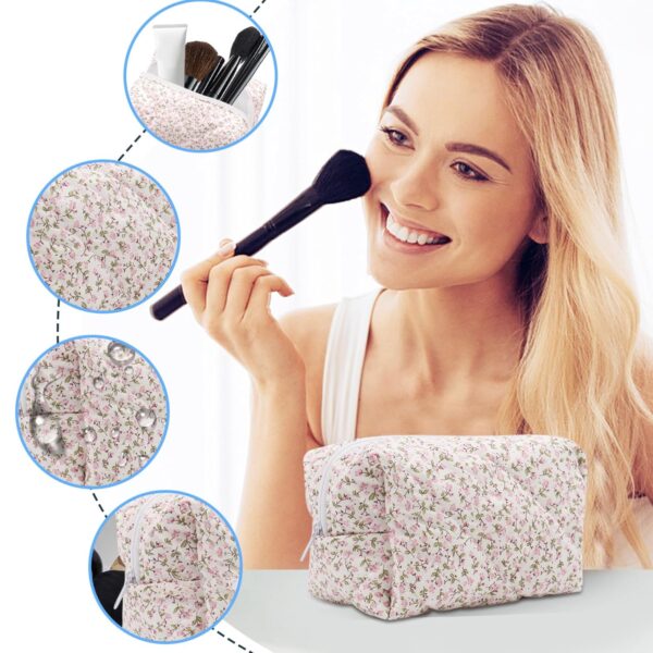 Makeup Bag Floral Print 6.9x3.9x3.9in Cosmetic Bag Portable Zippered Make Up Bag Aesthetic Cute Polyester Cotton Flower Makeup Bag Makeup Bag Floral Print for Women - Image 7