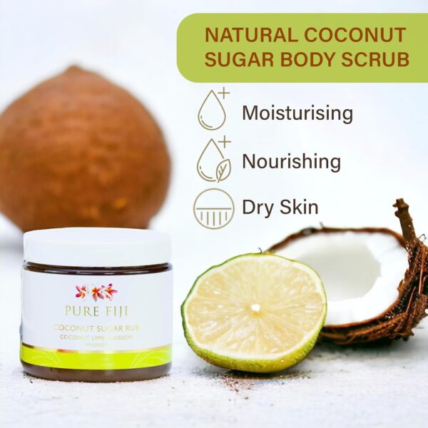 Pure Fiji Coconut Sugar Body Scrub - Body Exfoliator Scrub Natural Origin for Smooths and Softens Skin - Organic Exfoliating Sugar Scrub for Body, Coconut Lime Blossom, 15.5 Oz - Image 3