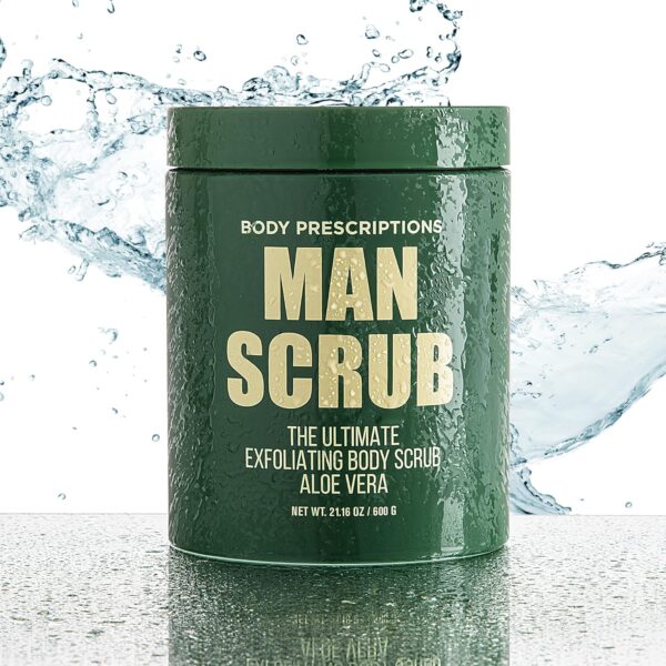 Body Prescriptions Men’s Exfoliating Body Scrub – Ultimate Skin Cleansing Wash in Jar with Twist-Top Lid, For All Skin Types, 21 Ounce (Pack of 1), Aloe Vera - Image 2