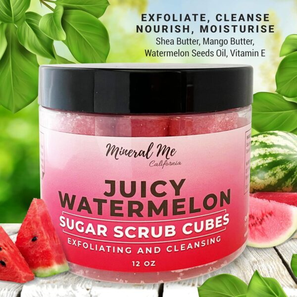 Body Scrub Exfoliator - 12oz WATERMELON Sugar scrub cubes w/Mango Butter & Shea butter- Ultra Hydrating & Moisturizing - All Natural & Organic for all body exfoliation- For hands, arms legs, elbow - Image 6