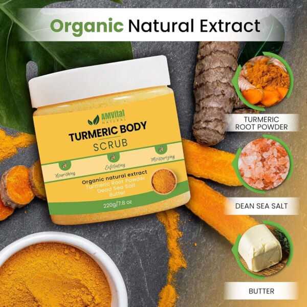 Turmeric Body Scrub - Handmade Natural Scrub For Body, Face, Hand, and Foot - Natural Skincare Body Scrub For Women - Suitable for All Skin Types (7.8oz) - Image 5