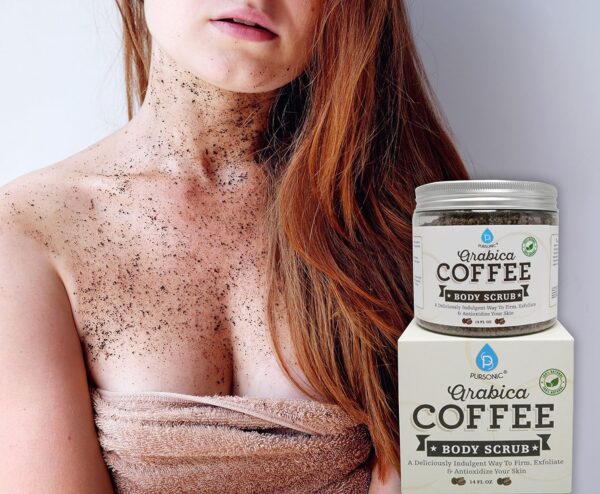 Pursonic 100% Natural Arabica Coffee Scrub 14oz, Body Scrub for Skin Care, Stretch Marks, Acne & Anti Cellulite Treatment, Eczema and Acne, Deep Skin Exfoliator - Image 2