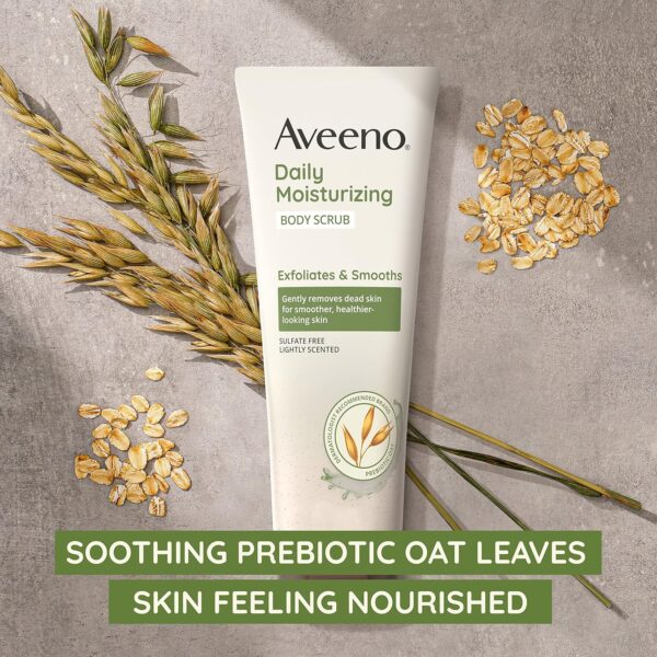 Aveeno Daily Moisturizing Body Scrub, Exfoliating Body Wash for Smoother, Healthier Looking Skin, Soothing Prebiotic Oat Formula, Sulfate-Free, Soap-Free & Dye-Free, 8 oz - Image 2